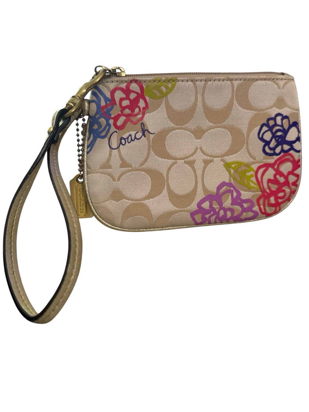 Coach Poppy Wristlet with Embroidered Multicolor Floral Design